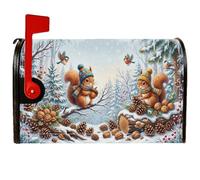 Winter Woodland Squirrels - Coperture magnetiche per cassetta postale, 53,3 | pigne, involucri per cassette postali, ghiande, foresta innevata, uccelli canori, animali del bosco, accenti rustici per