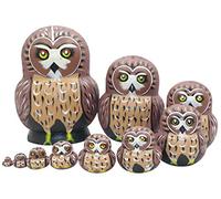 Winterworm 1 Set 10 Pezzi Cute Owl Animal Theme Fatto a Mano in Legno Stacking Nativity Nesting Matrioska Kids Toy Gift