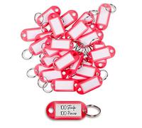 WINTEX Portachiavi con Targhette - 100 Porta Chiavi in Plastica Resistente - Etichette per Chiavi Colorate - per Organizzazione Viaggi Animali Domestici - Rosso