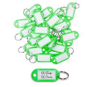WINTEX Portachiavi con Targhette - 100 Porta Chiavi in Plastica Resistente - Etichette per Chiavi Colorate - per Organizzazione Viaggi Animali Domestici - Verde