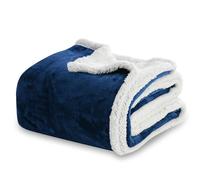 Winthome Coperta Calda e Spessa, Plaid Divano Morbida Soffice, Coperte Invernale Design a Doppio Strato, Pelosa Sherpa Flanella, Blanket Natalizia Adatta a Bambini e Adulti (Blu scuro, 130x170cm)