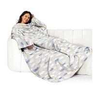 Winthome Coperta con Maniche - Coperta Pile Morbida e Calda, Plaid con Maniche con Velcro, Coperta Indossabile per Regalo Natalizio Donna Uomo, Risparmia Costi di Riscaldamento(Blu Stampato,140x170cm)