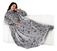 Winthome Coperta con Maniche - Coperta Pile Morbida e Calda, Plaid con Maniche con Velcro, Coperta Indossabile per Regalo Natalizio Donna Uomo (Grigio pois, 140x170cm)