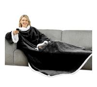 Winthome Coperta con Maniche, Plaid Divano Morbida e Calda, Coperte Indossabile con Tasche Grandi, Blanket Natalizia per Regali Invernali Risparmio sui Costi di Riscaldamento (140x180cm, Nero)