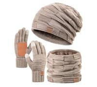 Winuesa Set di cappello, sciarpa e guanti invernale per uomo e donna, berretto slouchy in pile termico foderato, cappello da neve in maglia per uomo, cappello a teschio, 3 in 1 cappello invernale