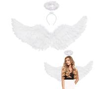 Winwild 75CM Ali d'Angelo Bianco Grande con Aureola Adulti Ali d'Angelo Signore Angelo Diavolo Fate Costume Accessori per Halloween Carnevale Cosplay Party Fancy Dress