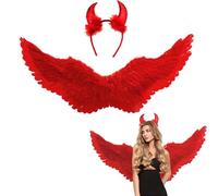 Winwild 75CM Ali d'Angelo Rosso Con Corna del Diavolo - Costume Accessori per Adulti - Signore Angelo Diavolo Fate - per Halloween Carnevale Cosplay Party Fancy Dress