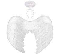Winwild Ali d'Angelo Bianco con L'Amore Aureola Ali d'Angelo Kids Angel Costume Ali di Piume Dark Angel Costume Kids Halloween Carnival Cosplay Accessori (45CM×35CM)