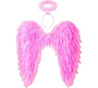 Winwild Ali d'Angelo con Aureola, Ali d'Angelo e Diavolo Costume da Donna, Costume da Fata Adulto per Halloween Carnevale Cosplay Party Fancy Dress Party Disguise (Rosa, 60 x 60 cm)