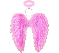 Winwild Ali d'Angelo con Aureola, Costume Ali d'Angelo e Diavolo per Donne e Ragazze Bambini per Halloween Carnevale Cosplay Festa in Maschera Travestimento (Rosa, 45 x 45 cm)