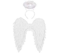 Winwild Ali d'Angelo con Aureola, Costume di Ali d'Angelo e di Diavolo per Donne e Ragazze Bambini per Halloween Carnevale Cosplay Party Travestimento in Maschera (Bianco, 45 x 45 cm)