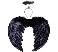 Winwild Ali d'Angelo Nero Amore Ali d'Angelo con Halo Angel Costume Ali d'Angelo Scuro Costume Bambini Ali d'Angelo Halloween Carnevale Cosplay Accessori (60CM×45CM)