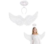 Winwild Bambini Ali d'Angelo Bianco con Aureola Ali d'Angelo 60CM Angelo Diavolo Fate Costume Accessori per Halloween Carnevale Cosplay Party Fancy Dress