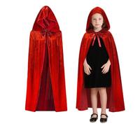 Winwild Mantello rosso con cappuccio, 100 cm, per ragazze, in velluto, per Halloween, costume da vampiro, mantello da strega, unisex, per Halloween, medievale, carnevale, cosplay