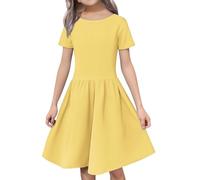 WINWUQB Abiti per ragazze a maniche corte gonna tinta unita Sunshine Beach Candy Color Gioventù Carino Confortevole Traspirante Compleanno Bambini Vestito Estate Alla Moda