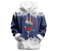 WINWUQB - Felpa con cappuccio natalizia da uomo, divertente, unisex, per adulti, con grafica a calice di vino rosso, stile casual, con finiture sfocate, Blu, XXL