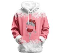 WINWUQB - Felpa con cappuccio natalizia da uomo, divertente, unisex, per adulti, con grafica a calice di vino rosso, stile casual, con finiture sfocate, rosa, 4XL