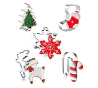 WINXMIN 5PCS Stainless Steel Christmas Cookie Cutters Set, Fiocchi di neve, Bastoncini di zucchero e alberi di Natale Shapes for Baking Decorating Biscuits Cakes Pastry