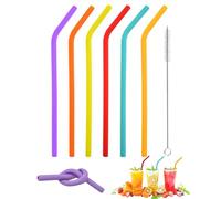WINXMIN 6 Pezzi Cannucce in Silicone Cannucce Riutilizzabili Colorate Silicone Straw Ecologico Senza BPA con Spazzola per la Pulizia per Tazze da 12 a 30 Once