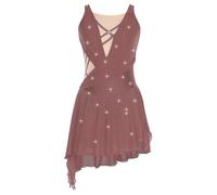 winying Abito da ballo da donna con orlo irregolare, abito da danza lirica, ritmo, danza latina, danza contemporanea con glitter, caffè, XL