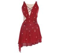 winying Abito da ballo da donna con orlo irregolare, abito da danza lirica, ritmo, danza latina, danza contemporanea con glitter, borgogna, XXL