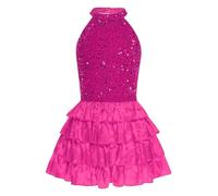 winying Abito da bambina, con paillette, per il tempo libero, per l'autunno, l'inverno, per feste, per la principessa, per il compleanno, Rosa acceso., 110-116 cm