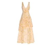 winying Abito da donna e adulto, senza maniche, con motivo floreale, a gufo, alto, basso, per matrimoni e altri piani, lungo, giallo chiaro, XXL