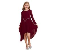 winying Abito da ragazza, a maniche lunghe, per il tempo libero, per bambini, per la comunione, bordeaux, 134-140 cm