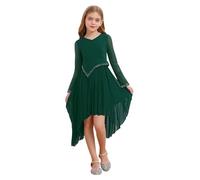 winying Abito da ragazza, a maniche lunghe, per il tempo libero, per bambini, per la comunione, verde, 122-128 cm