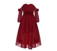 winying Abito da ragazza, per feste, da sposa, elegante, da sera, colore bianco, per la comunione, bordeaux, 134-140 cm