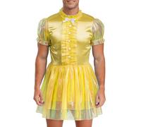 winying Abito da uomo con volant scintillante, a maniche corte, da cameriera, divisa, crossdresser, gioco di ruolo, giallo, 3XL
