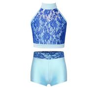winying Bambini Conjunto Short Danza Abiti Ginnastica In Pizzo Floreale | Chiusura Bottone,Top Corto Senza Maniche,La Danza E La Ginnastica,Sport,Classica,Corsa,Jazz,Samba,Moderna,Esercizio