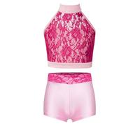 winying Bambini Conjunto Short Danza Abiti Ginnastica In Pizzo Floreale | Chiusura Bottone,Top Corto Senza Maniche,La Danza E La Ginnastica,Sport,Classica,Corsa,Jazz,Samba,Moderna,Esercizio