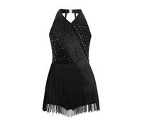 winying Costume da Ballo Latino con Frange per Bambine Abito da Competizione di Pattinaggio Vestito da Tango Latino Rumba Cha Cha Samba Nero 5-6 Anni