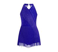 winying Costume da Ballo Latino con Frange per Bambine Abito da Competizione di Pattinaggio Vestito da Tango Latino Rumba Cha Cha Samba Blu 7-8 Anni