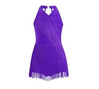 winying Costume da Ballo Latino con Frange per Bambine Abito da Competizione di Pattinaggio Vestito da Tango Latino Rumba Cha Cha Samba Viola 15-16 Anni