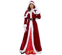 winying Costume da donna deluxe Miss Babbo Natale, a maniche lunghe, con cappuccio e cintura, rosso, per feste, cosplay, carnevale, Tipo B, XL