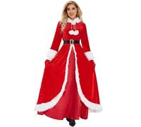 winying Costume da donna deluxe Miss Babbo Natale, a maniche lunghe, con cappuccio e cintura, rosso, per feste, cosplay, carnevale, Tipo A, S