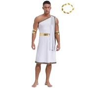 winying Costume da gladiatore romano antico greco Toga Una spalla greca vestito +copricapo costumi di carnevale bianco XL