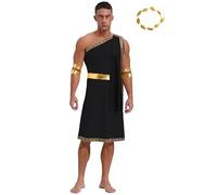 winying Costume da gladiatore romano da uomo antico greco Toga Una spalla vestito greco + copricapo costumi di carnevale nero 3XL