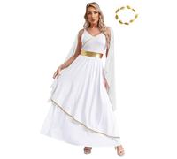 winying Costume di Halloween da donna con dea greca vestito a maniche lunghe Athena Toga con copricapo, costume di carnevale, bianco, S