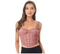 winying Crop Top da donna in pizzo spaghetti senza pancia, top estivo cami canotta corset corsetto slim fit bralette pizzo camisole, Colore: rosa., S