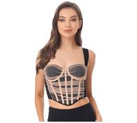 winying Crop Top da donna in pizzo spaghetti senza pancia, top estivo cami canotta corset corsetto slim fit bralette pizzo camisole, spumante, S