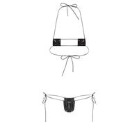winying Set bikini da donna in pelle laccata, reggiseno micro mini perizoma, sexy, lucido, lingerie, costume da bagno a triangolo, costume da bagno da spiaggia, Tipo A Nero, Taglia unica