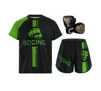 winying Set di vestiti da boxe per bambini e ragazzi, set di guanti da boxe Muay Thai Fitness Training, verde/nero, 134-140