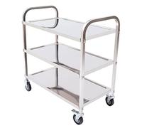 WINZING Royal Catering Carrello da servizio professionale in acciaio inox | 3 ripiani + 4 ruote con freno di stazionamento | 75 × 40 × 83,5 cm carrello da cucina per gastronomia, hotel e catering
