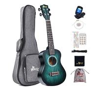 Winzz Ukulele Concerto, 23 Pollici, Kit per Principianti Adulti e Bambini 5+ Anni, Unico Blu-verde, Legno con 8 Accessori, Inclusi Accordatore, Custodia, Tracolla, Corde