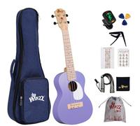 Winzz Ukulele per bambini concerto, ukulele per adulti principianti set, 23 pollici, con 9 accessori, piccola chitarra per bambini principianti 4 corde (colore: viola, legno)