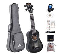Winzz Ukulele Soprano Adulti Principianti, 21 Pollici Ukulele Bambini Legno, Unico Nero Ukulele Scuola Media Kit, 8 Accessori con Accordatore, Custodia, Tracolla, Corde