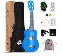 Winzz Ukulele Soprano Adulti, Ukulele Bambini Legno, 21 Pollici Ukulele Principianti, Blu Scuro Scuola Media Kit con 9 Accessori, Adesivo per Tastiera, Carta degli Accordi